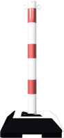 Ocelový sloupek pro řetězy s patkou 40x40x90 cm, pr. 60 mm, bílo-červený
